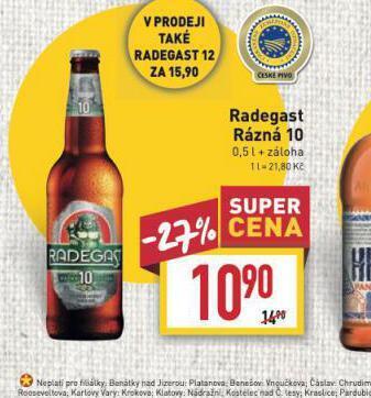 Billa Pivo radegast rázná 10 nabídka