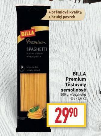 Billa Billa premium těstoviny semolinové nabídka