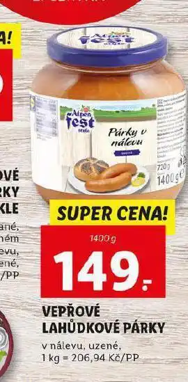 Lidl Vepřové lahůdkové párky nabídka