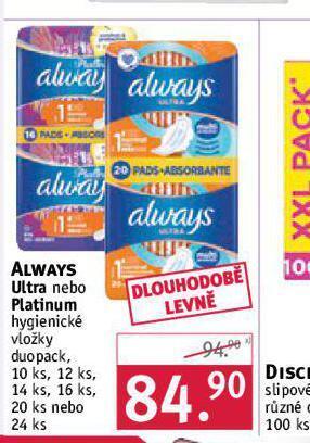 Rossmann Always dámské vložky nabídka