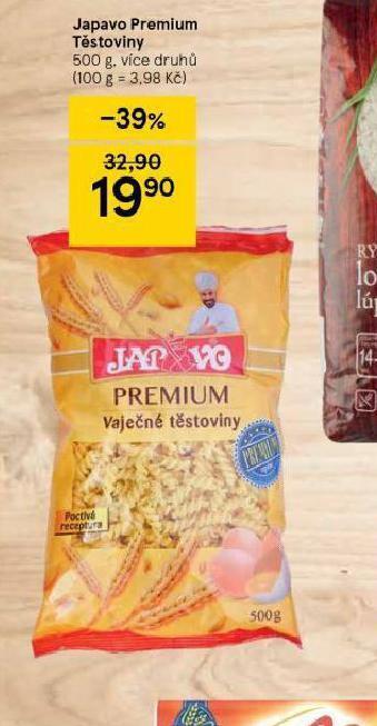 Tesco Japavo premium těstoviny nabídka