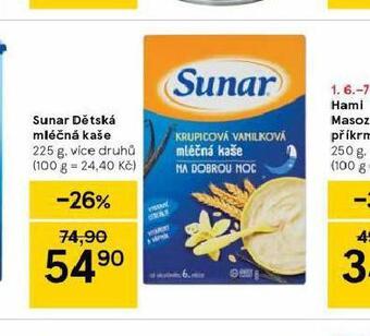 Tesco Sunar dětská mléčná kaše nabídka