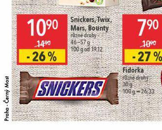 Globus Snickers, twix, mars, bounty nabídka