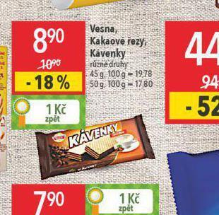 Globus Vesna, kakaové řezy, kávenky nabídka