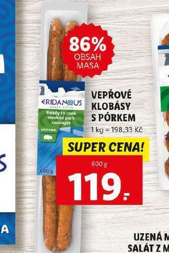 Lidl Vepřové klobásy s pórkem nabídka