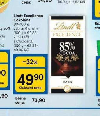 Tesco Lindt excellence čokoláda nabídka