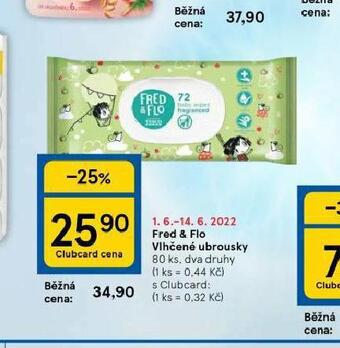 Tesco Fred & flo vlhčené ubrousky nabídka