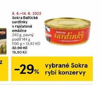 Tesco Sokra baltické sardinky v rajčatové omáčce nabídka