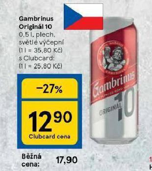 Tesco Pivo gambrinus originál 10 nabídka