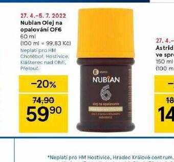 Tesco Nubian olej na opalování of6 nabídka