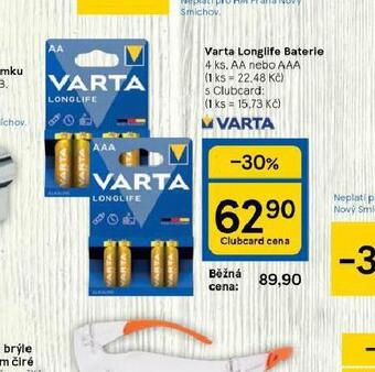Tesco Varta long life baterie nabídka