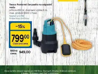 Tesco Ponorné čerpadlo na odpadní vodu nabídka