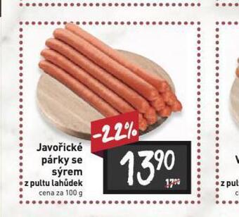 Billa Javořické párky se sýrem nabídka