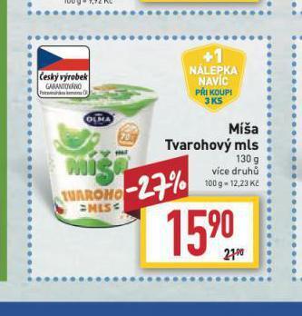 Billa Míša tvarohový mls nabídka
