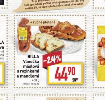 Billa vánočka máslová s rozinkami a mandlemi