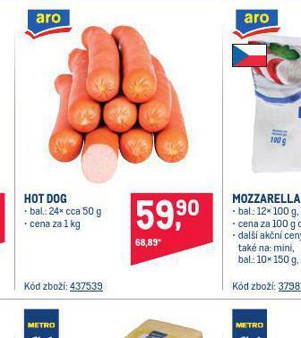 Makro Hot dog nabídka