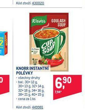 Makro Knorr instantní polévka nabídka