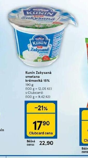 Tesco Kunín zakysaná smetana krémovitá 15% nabídka