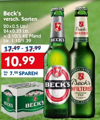 Hol'ab Getränkemarkt Beck's 20 x 0,5/24 x 0,33L Angebot