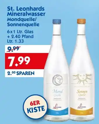 Hol'ab Getränkemarkt St. Leonhards Mineralwasser Mondquelle/Sonnenquelle 6x1L Angebot