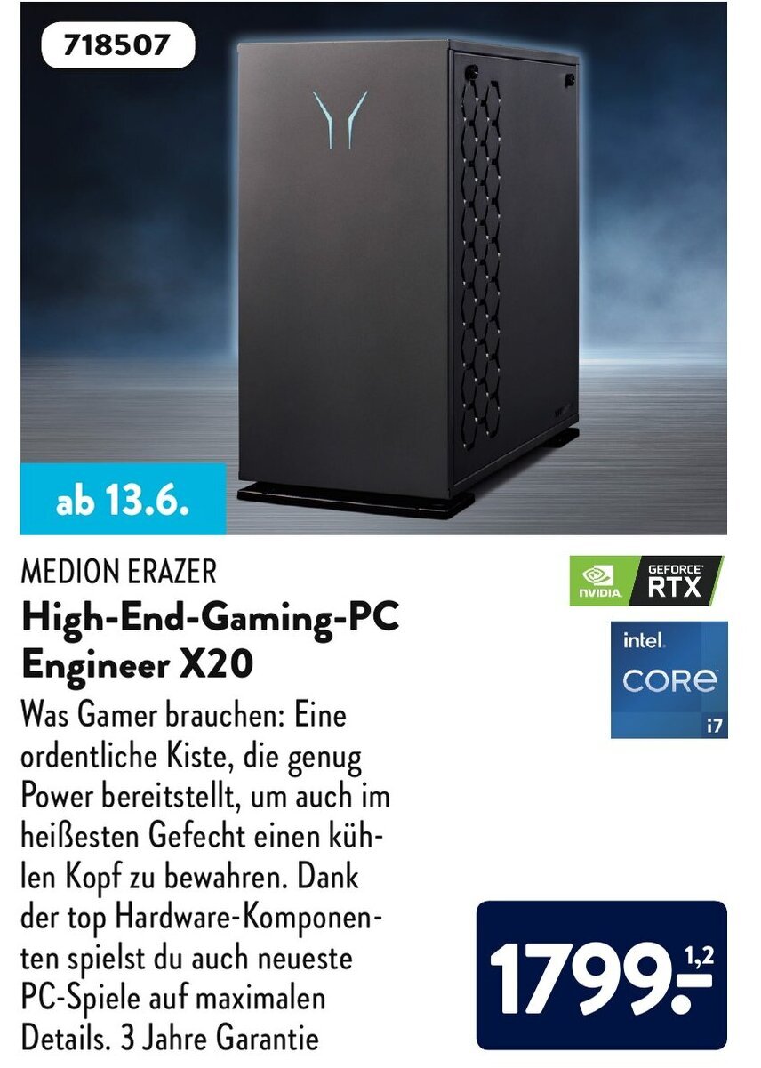 Medion Erazer High End Gaming PC Engineer X20 Angebot bei Aldi Nord