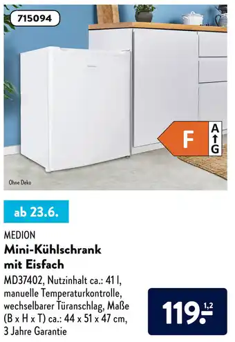 Aldi Süd Medion Mini Kühlschrank mit Eisfach Angebot