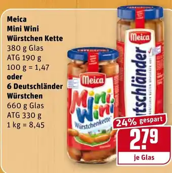 REWE Center Meica Mini Wini Würstchen Kette oder 6 Deutschländer Würstchen Angebot