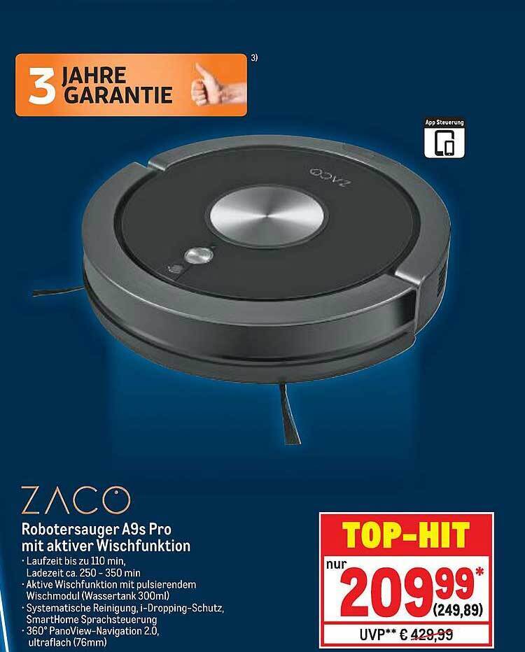 Zaco Robotersauger A9s Pro Mit Aktiver Wischfunktion Angebot bei METRO