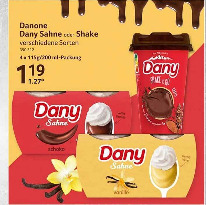 Danone Dany Sahne Oder Shake Angebot bei Selgros