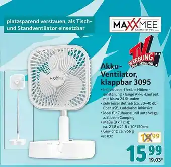 Selgros Maxxmee Akku-ventilator, Klappbar 3095 Angebot