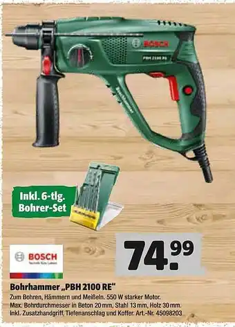 Hagebau Bosch Bohrhammer „pbh 2100 Re“ Angebot