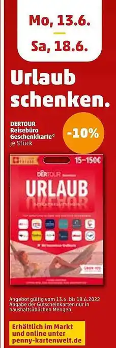 PENNY Dertour Reisebüro Geschenkkarte Angebot