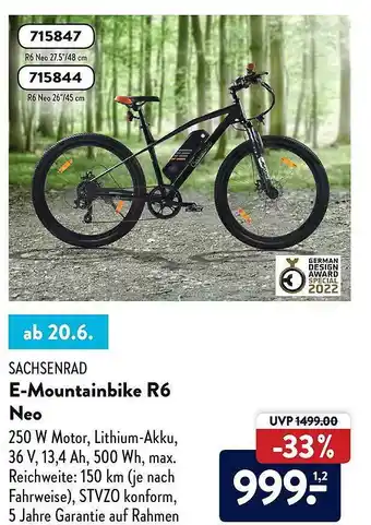 Aldi Nord Sachsenrad E-moutainbike R6 Neo Angebot