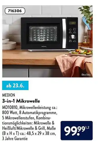 Aldi Nord Medion 3-in-1 Mikrowelle Angebot