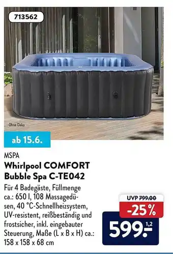 Aldi Nord Mspa Whirlpool Comfort Bubble Spa C-te042 Angebot