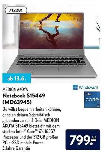 Aldi Nord Medion Akoya Notebook S15449 (md63945) Angebot