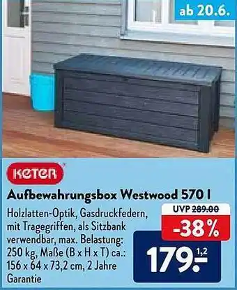 Aldi Nord Keter Aufbewahrungsbox Westwood 570 L Angebot