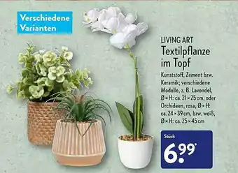 Aldi Nord Living Art Textilpflanze Im Topf Angebot