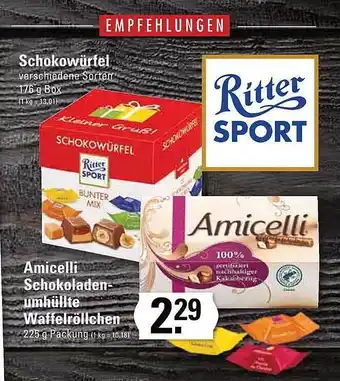 Edeka Ritter Sport Schokowürfel, Amicelli Schokoladen Umhüllte Waffelröllchen Angebot