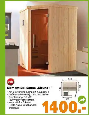 Globus Baumarkt Element-Eck-Sauna ,,Kiruna 1" Angebot