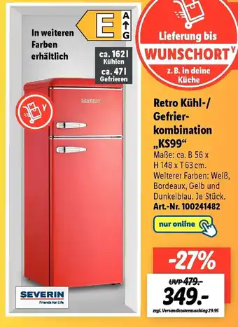 Lidl Severin Retro Kühl/Gefrierkombination ,,KS99" Angebot