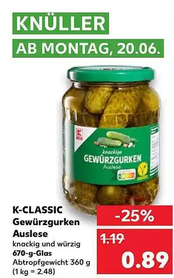 Kaufland K-classic Gewürzgurken Auslese Angebot