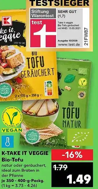 Kaufland Vegan K-take It Veggie Bio-tofu Angebot