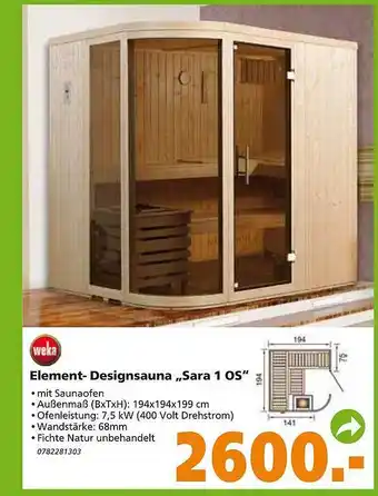 Globus Baumarkt Element-Designsauna ,,Sara 1 OS" Angebot