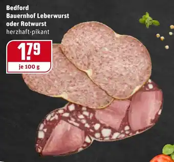 REWE Bedford Bauernhof Leberwurst oder Rotwurst 100g Angebot