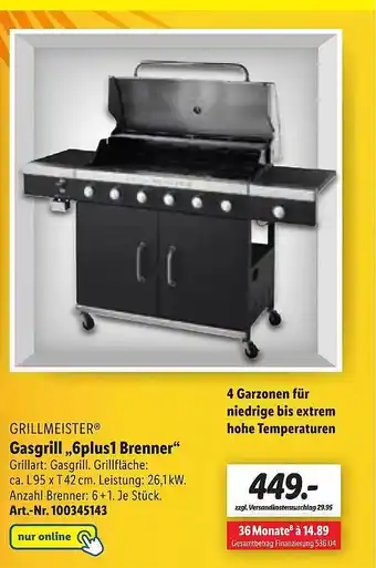 Lidl Grillmeister Gasgrill „6 Plus 1 Brenner” Angebot