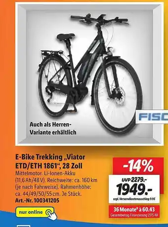 Lidl E-bike Trekking „viator Etd Eth 1861” 28 Zoll Fischer Angebot