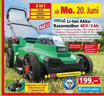 Norma Li-ion Akku-rasenmäher 40v 3ah Powertec Garden Angebot