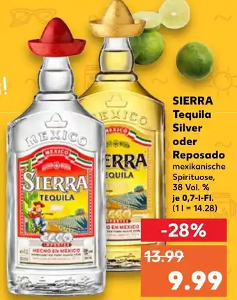 Kaufland Sierra Tequila Silver oder Reposado 0,7 L-Fl. Angebot