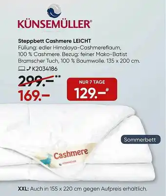 Galeria Künsemüller Steppbett Cashmere Leicht Angebot